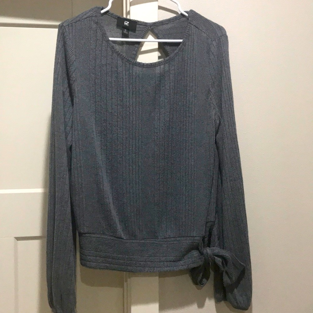 Women's gray sweater blouse with side tie